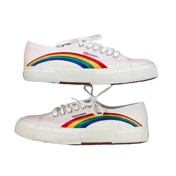 Superga Rainbow Embroidery Trainers White Size 9 W/7.5M - Picture 3 of 8